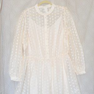 H&M - White Chiffon Polka Dot Dress, XL
